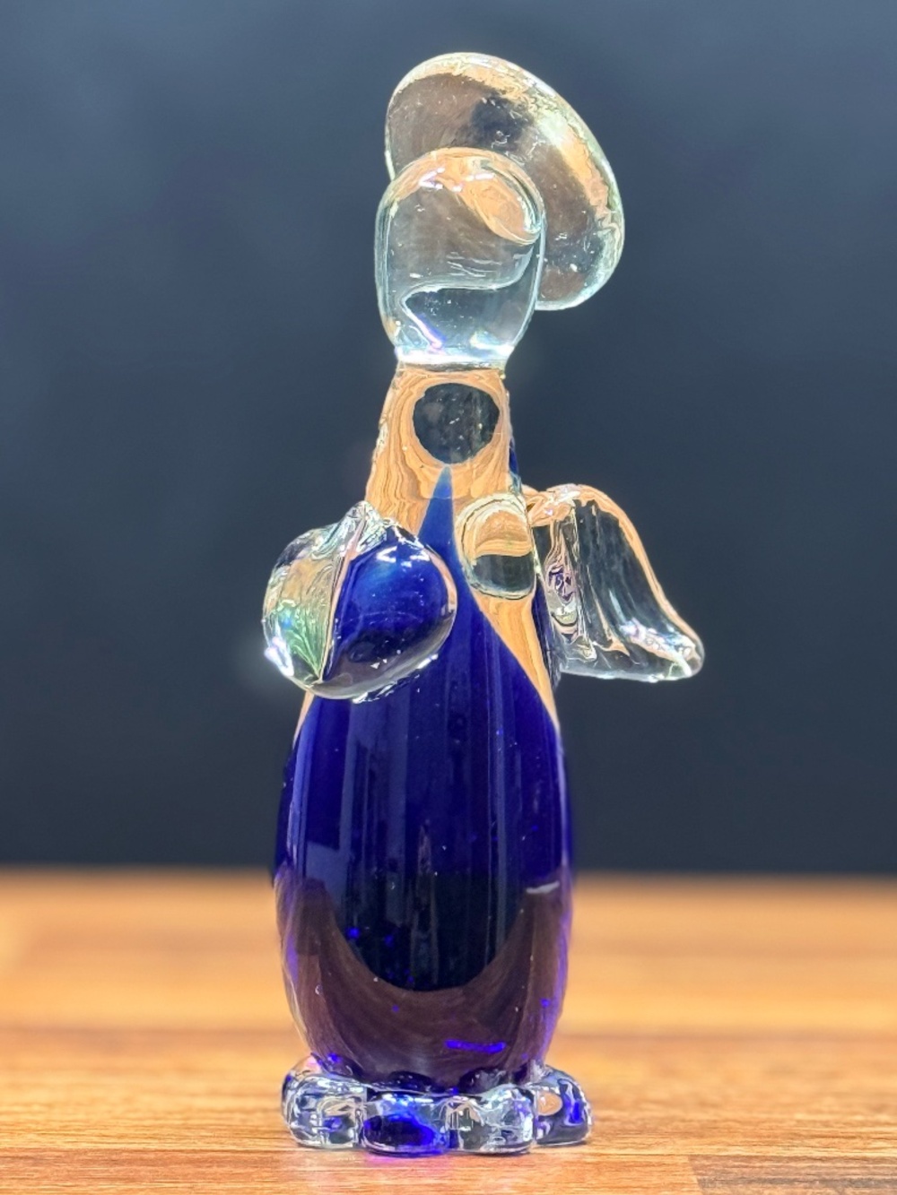 Cobalt Blue and Clear Glass Angel Paperweight